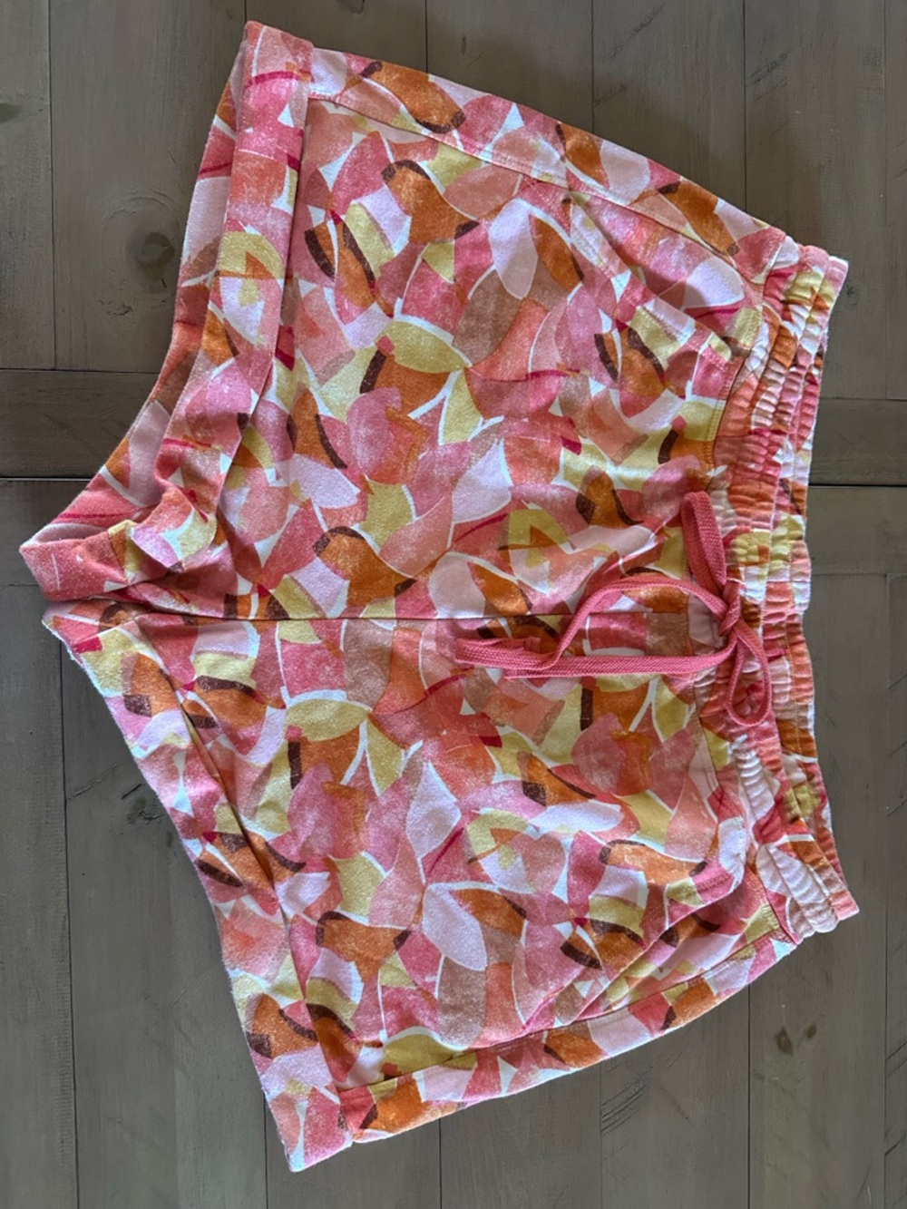 Anthropologie Pink, Orange and Yellow Abstract Print Pull-On Shorts